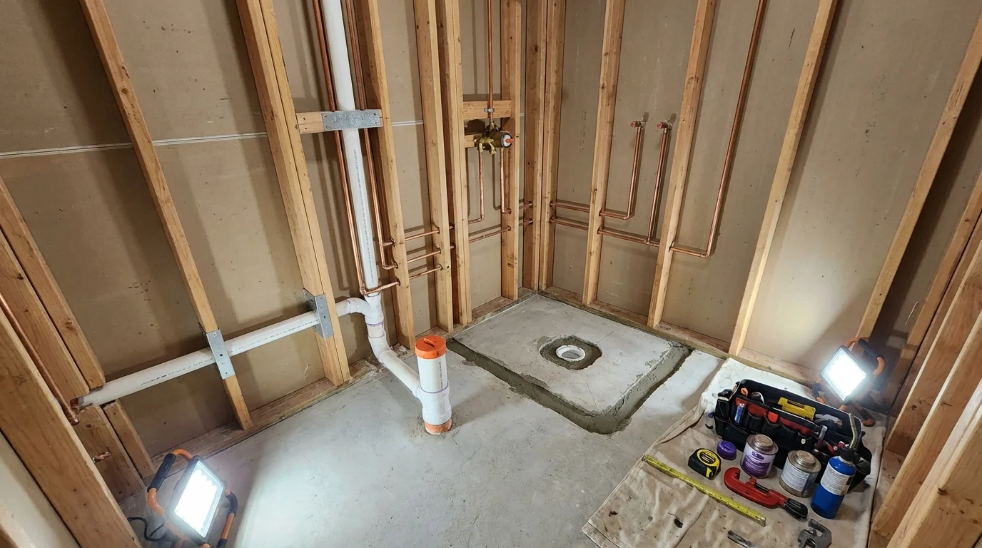 Bathroom rough-in plumbing during remodel by Johns Plumbing LLC in Cortez