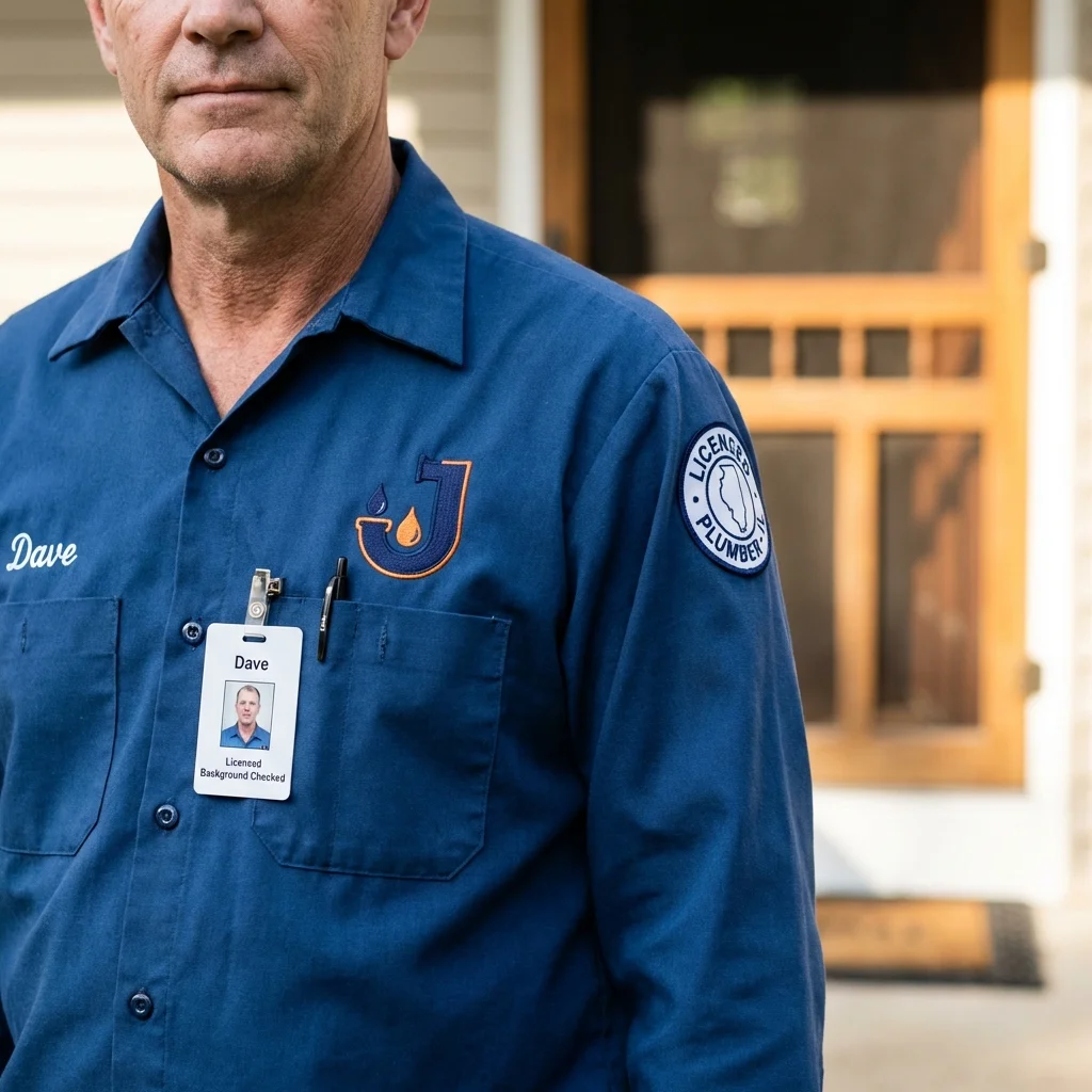 Licensed plumber showing ID badge in Cortez, FL