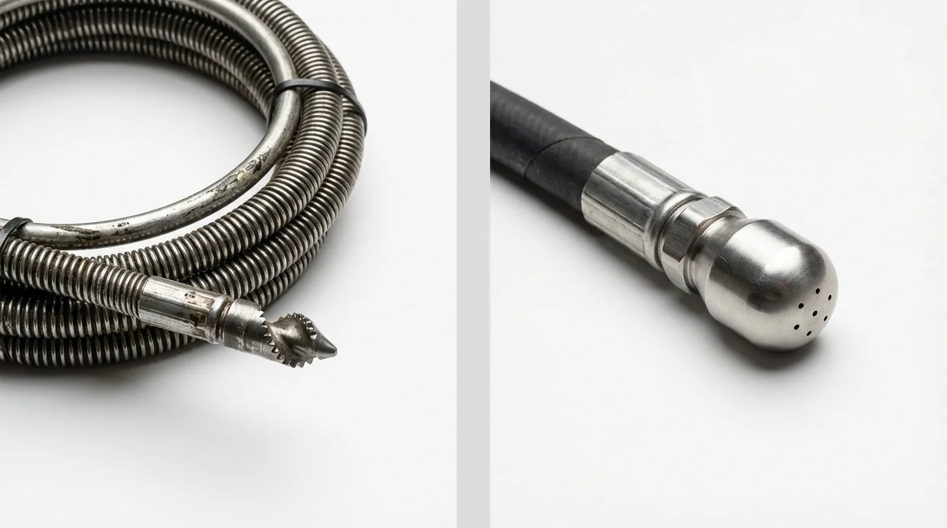 Drain snake cable and hydro jetting nozzle used for drain cleaning in Cortez, FL